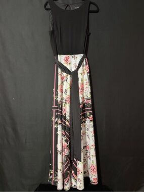 INC International Concepts Black Maxi Dress with Pink Floral Panels